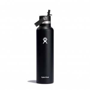 Hydro Flask 24 oz Standard Mouth with Flex Straw Cap Czarne | XY4627913