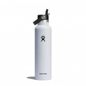Hydro Flask 24 oz Standard Mouth with Flex Straw Cap Białe | XB9167354