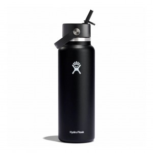 Hydro Flask 40 oz Wide Mouth with Flex Straw Cap Czarne | PU4567023